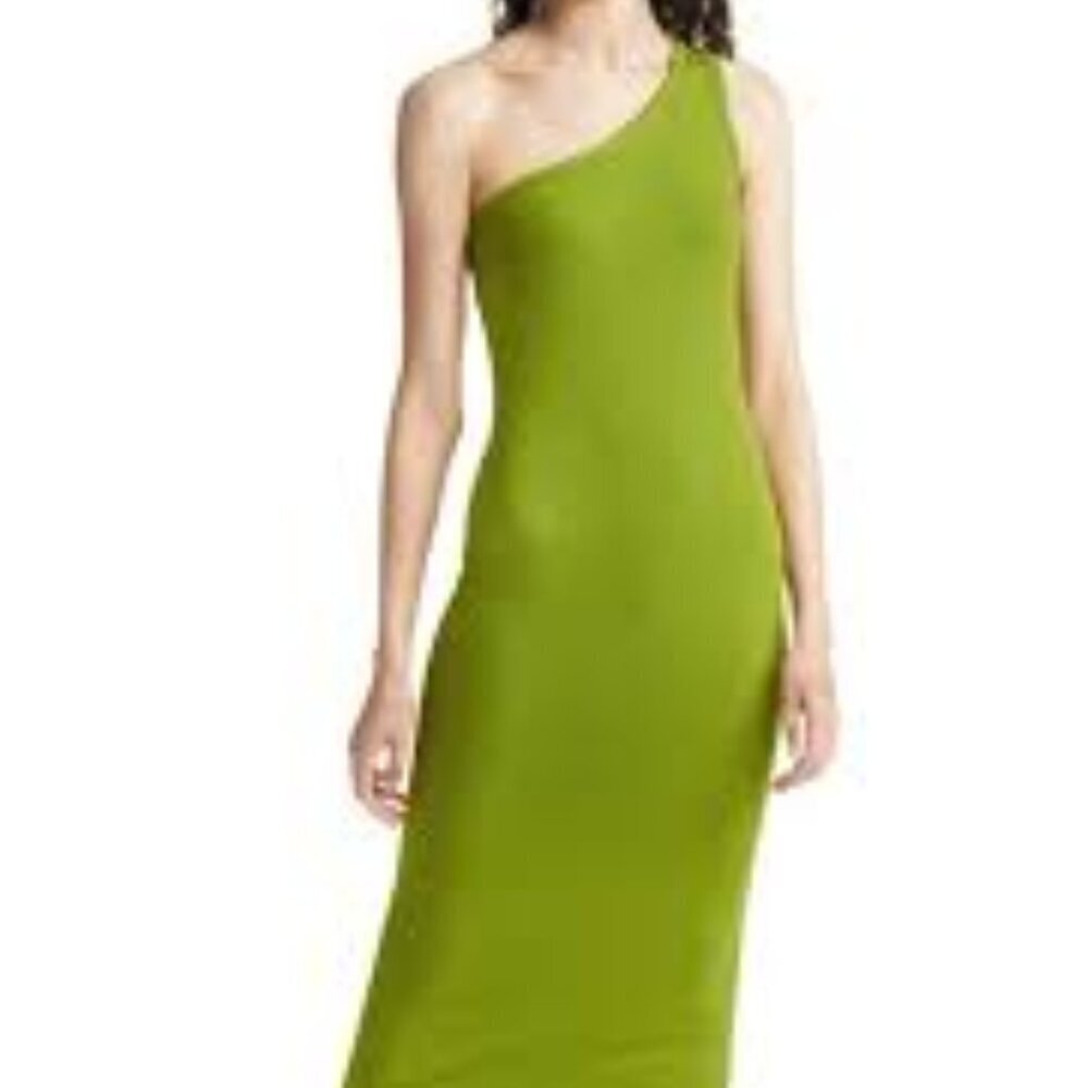 Women's AWARE by Vero Moda Lime Green One Shoulder Ribbed Dress